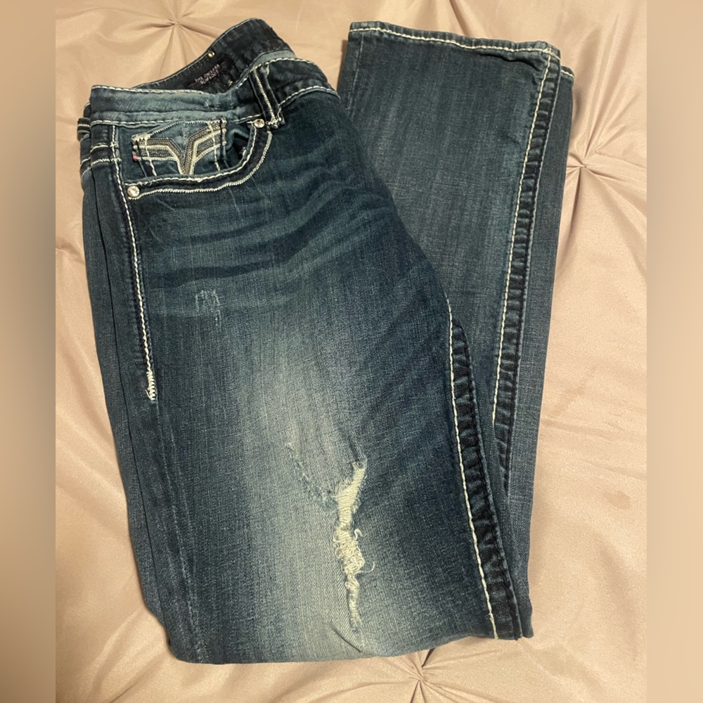 Vigoss Stylish Blue Distressed Women Jeans fancy pockets Chelsea slim boot 11/12